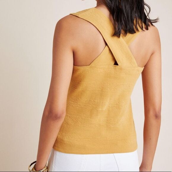 Maeve Anthropologie Stephie Cross-Back Gold Top Size Small - Picture 3 of 12